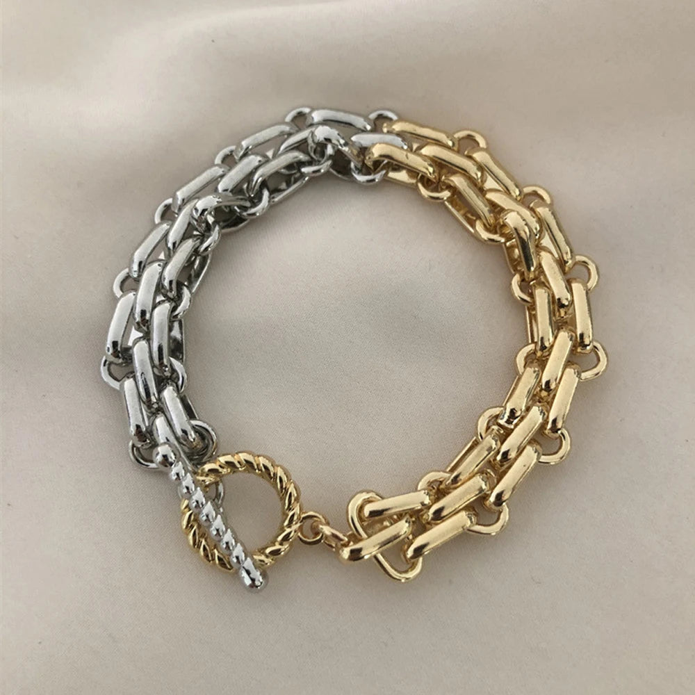 Two Tone Chained Bracelet-230 Jewelry-Chasing Bandits-Coastal Bloom Boutique, find the trendiest versions of the popular styles and looks Located in Indialantic, FL