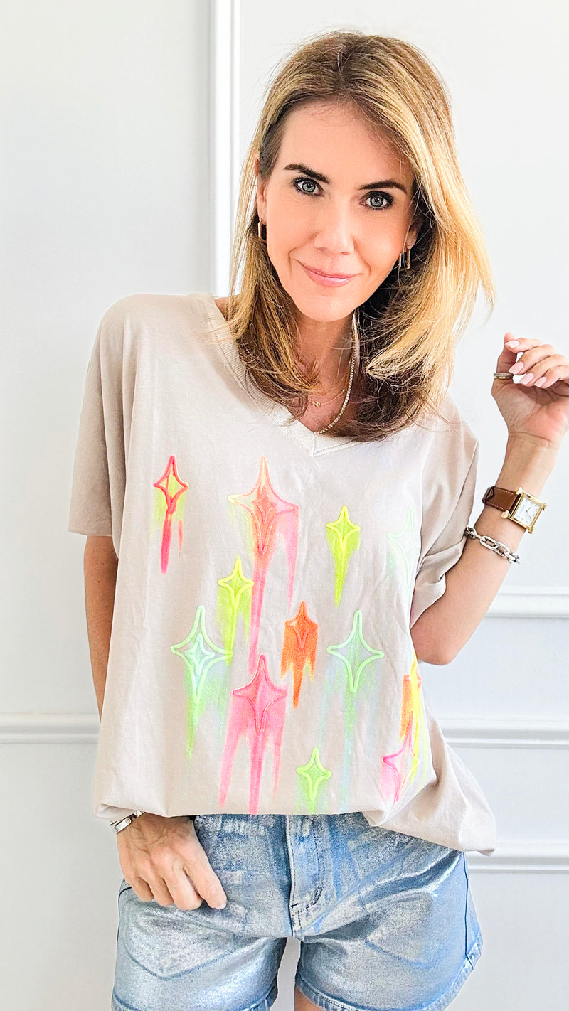 Starburst Italian Tee - Ecru-110 Short Sleeve Tops-Italianissimo-Coastal Bloom Boutique, find the trendiest versions of the popular styles and looks Located in Indialantic, FL