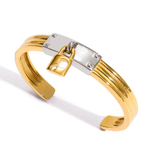 Gold Lock Two Tone Cuff Bracelet