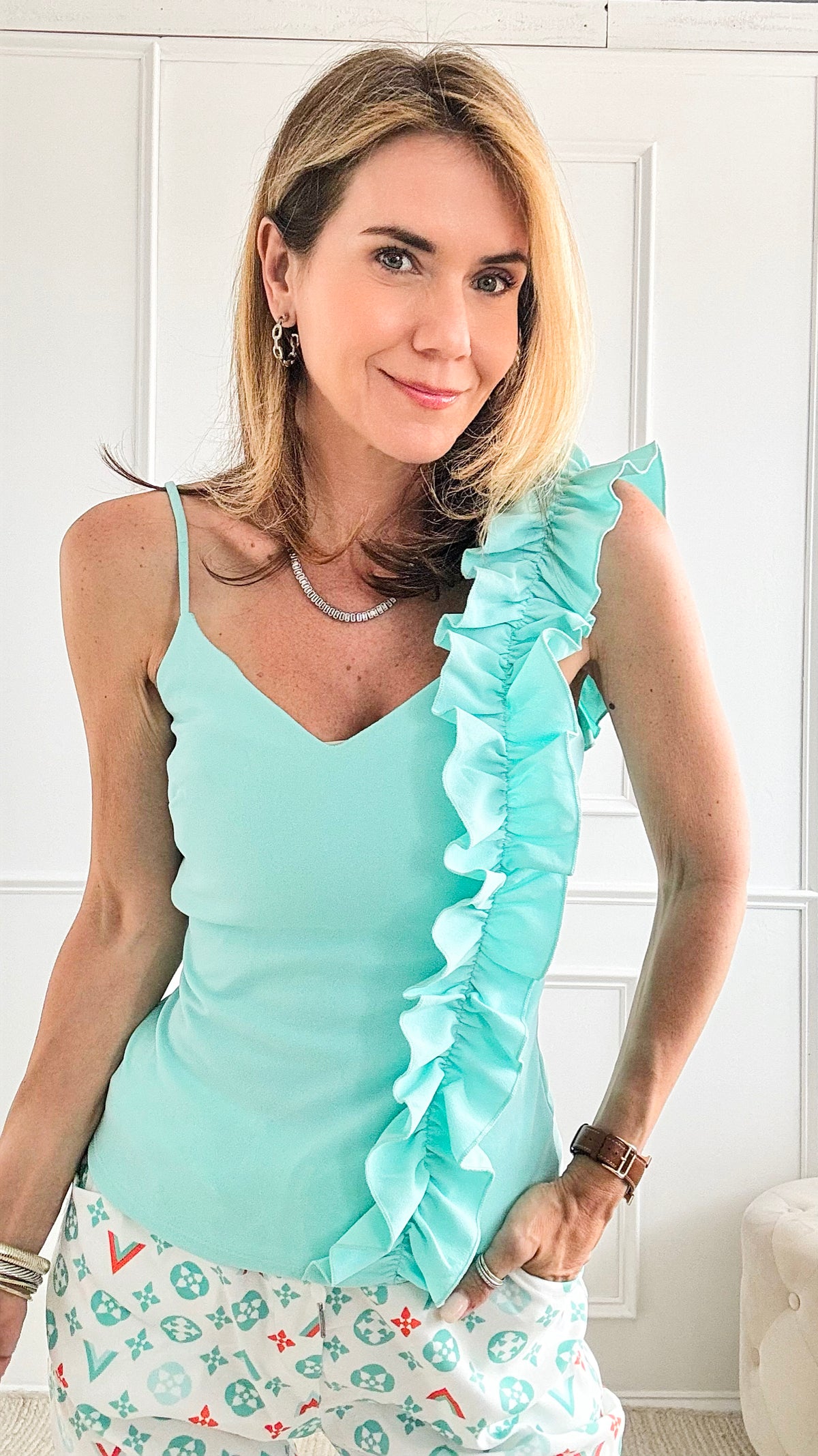 Solid One Shoulder Ruffled Top - Sky Blue-100 Sleeveless Tops-Nylon Apparel-Coastal Bloom Boutique, find the trendiest versions of the popular styles and looks Located in Indialantic, FL