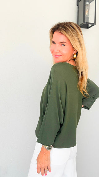 Easy Like Sunday Italian Knit Top- Olive