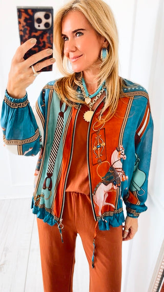 Pre Order - Saddle Club Italian Zip Up Jacket- Teal