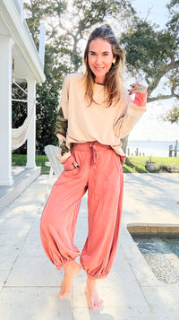 Cancel Plans Cuffed Pants- Washed Rust-170 Bottoms-ODDI-Coastal Bloom Boutique, find the trendiest versions of the popular styles and looks Located in Indialantic, FL