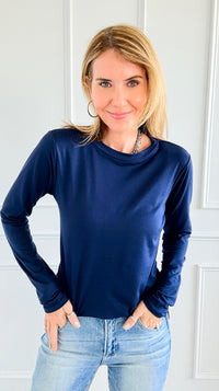 The Charlie Crew Neck Top - Navy-130 Long Sleeve Tops-EC COLLECTION INC-Coastal Bloom Boutique, find the trendiest versions of the popular styles and looks Located in Indialantic, FL