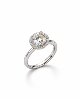Sterling Silver Halo Solitaire Moissanite Ring