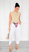 Wrapped Intention Belted Italian Pants- White-100 Pants-Italianissimo-Coastal Bloom Boutique, find the trendiest versions of the popular styles and looks Located in Indialantic, FL