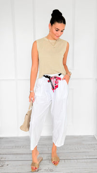 Wrapped Intention Belted Italian Pants- White-100 Pants-Italianissimo-Coastal Bloom Boutique, find the trendiest versions of the popular styles and looks Located in Indialantic, FL
