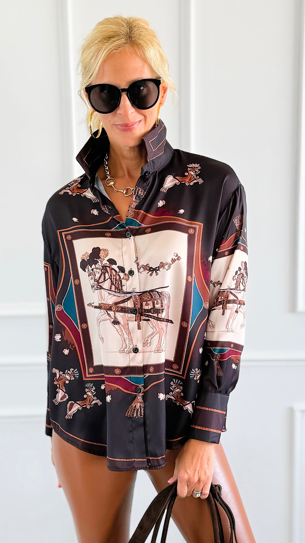 Gallop Glam Italian Blouse-110 Long Sleeve Tops-AZUL MONACO-Coastal Bloom Boutique, find the trendiest versions of the popular styles and looks Located in Indialantic, FL