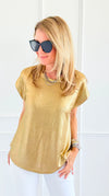 Glow Getter Cap Sleeve Top - Gold-110 Short Sleeve Tops-JODIFL-Coastal Bloom Boutique, find the trendiest versions of the popular styles and looks Located in Indialantic, FL