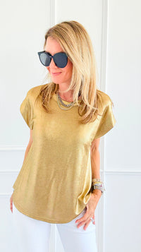 Glow Getter Cap Sleeve Top - Gold-110 Short Sleeve Tops-JODIFL-Coastal Bloom Boutique, find the trendiest versions of the popular styles and looks Located in Indialantic, FL