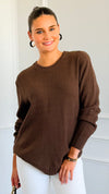 Round Neck Basic Sweater - Brown-140 Sweaters-Zenana-Coastal Bloom Boutique, find the trendiest versions of the popular styles and looks Located in Indialantic, FL