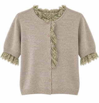 Ruffle Lace Knit Cardigan- Beige