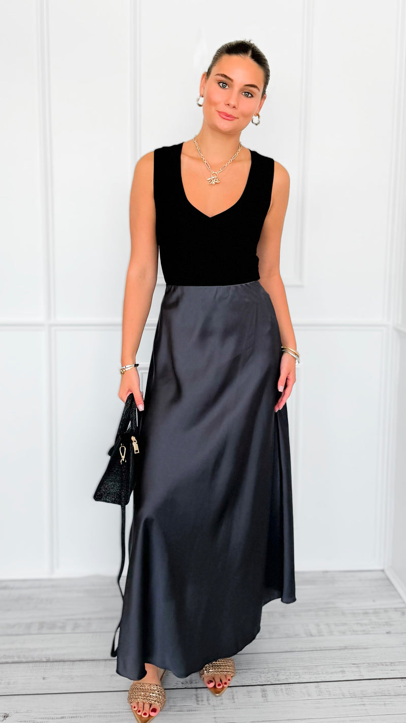 Isabella Italian Skirt- Charcoal-170 Bottoms-SEE YOU IN ROME-Coastal Bloom Boutique, find the trendiest versions of the popular styles and looks Located in Indialantic, FL