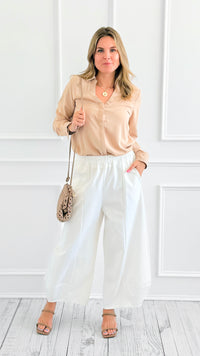 Luxe Essential Button Blouse Top - Khaki-130 Long Sleeve Tops-Michel-Coastal Bloom Boutique, find the trendiest versions of the popular styles and looks Located in Indialantic, FL