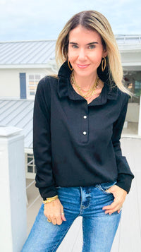 The Juliette Ruffle Long Sleeve Top- Black-110 Long Sleeve Tops-EC COLLECTION INC-Coastal Bloom Boutique, find the trendiest versions of the popular styles and looks Located in Indialantic, FL