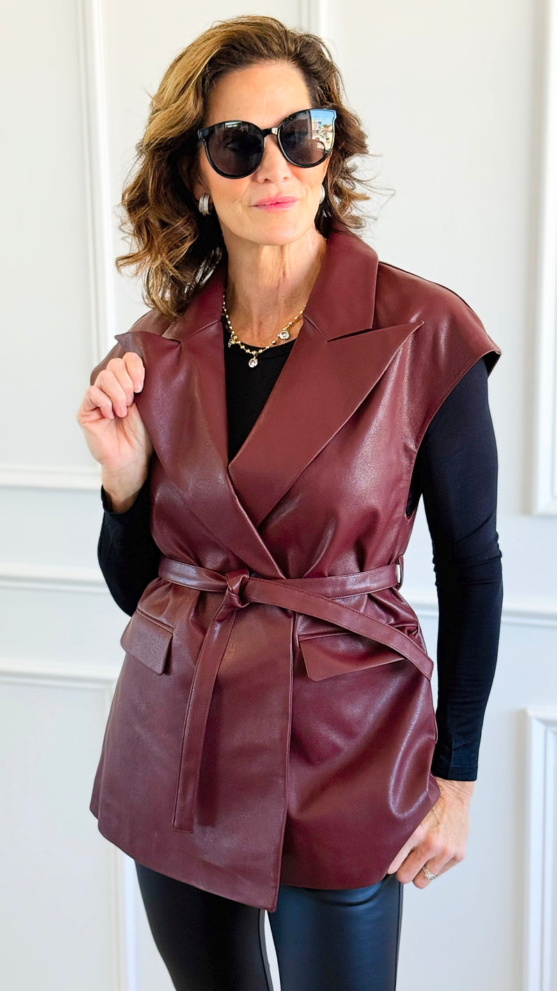 Run the City Vegan Leather Vest - Burgundy-160 Jackets-ROUSSEAU-Coastal Bloom Boutique, find the trendiest versions of the popular styles and looks Located in Indialantic, FL