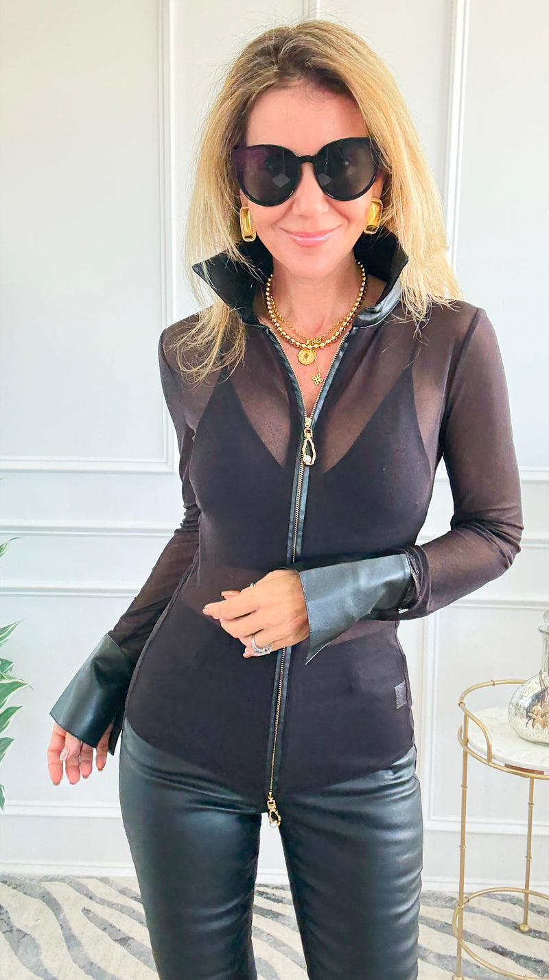 Moonlit Illusion Mesh Top - Black-130 Long Sleeve Tops-LA ROS-Coastal Bloom Boutique, find the trendiest versions of the popular styles and looks Located in Indialantic, FL