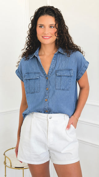 Mattawa Button Front Top - Blue