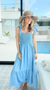 Chambray Smocked Maxi Dress-200 Dresses/Jumpsuits/Rompers-Blu Pepper-Coastal Bloom Boutique, find the trendiest versions of the popular styles and looks Located in Indialantic, FL