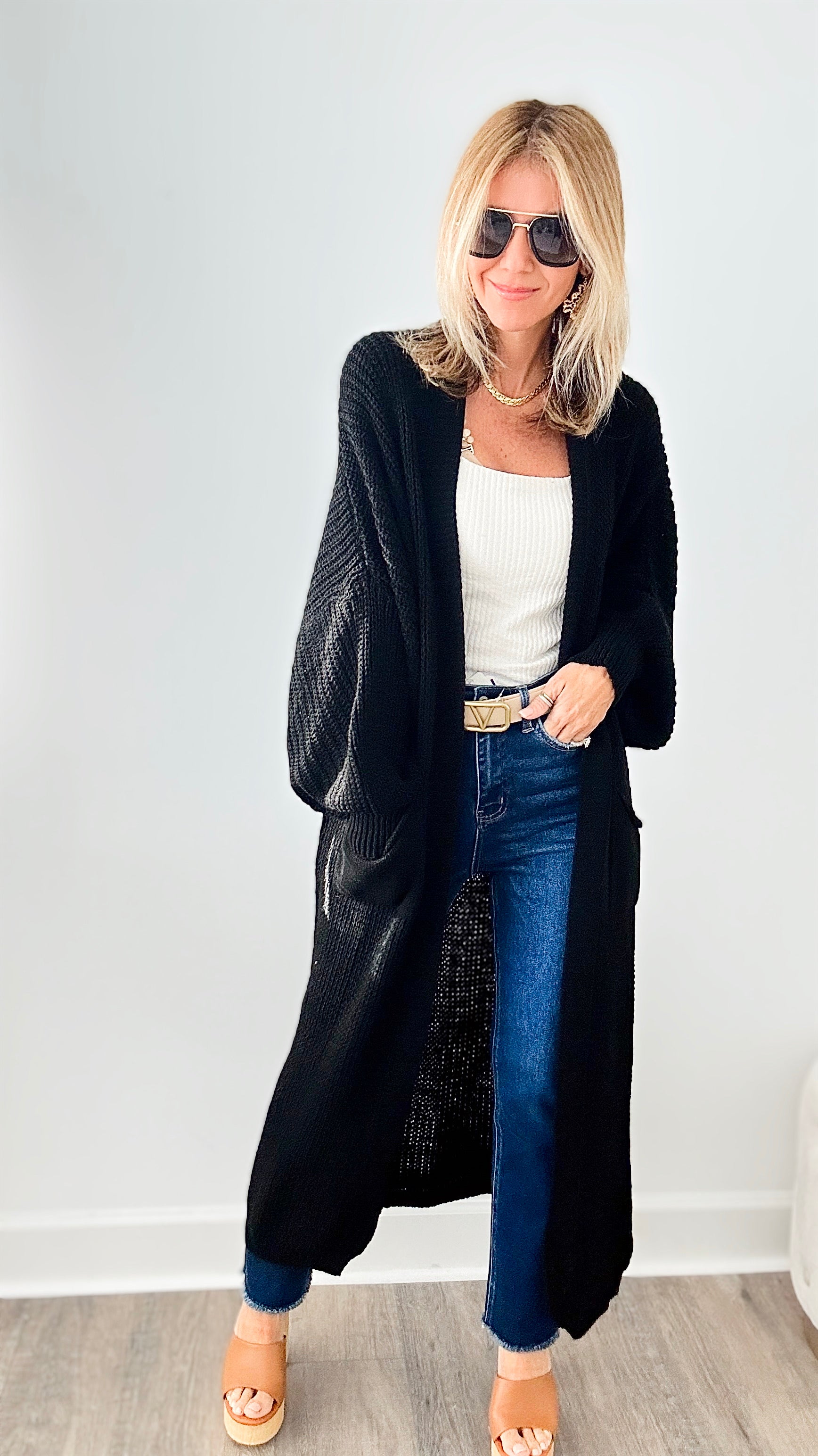 Sugar High Long Italian Cardigan-Black-150 Cardigans/Layers-Germany-Coastal Bloom Boutique, find the trendiest versions of the popular styles and looks Located in Indialantic, FL