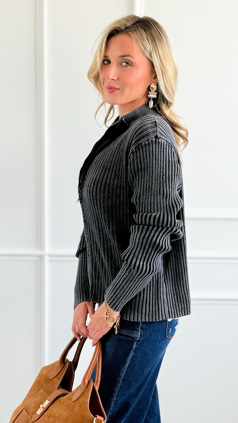 City Lines Ribbed Zip Cardigan - Black-150 Cardigans/Layers-Zenana-Coastal Bloom Boutique, find the trendiest versions of the popular styles and looks Located in Indialantic, FL