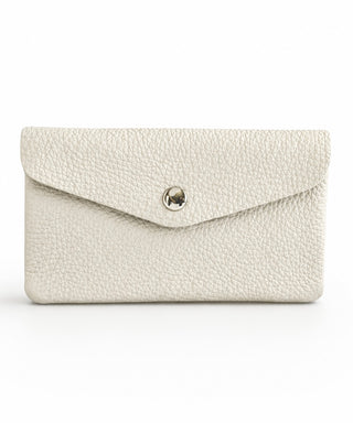 Foldover Italian Leather Wallet- Beige