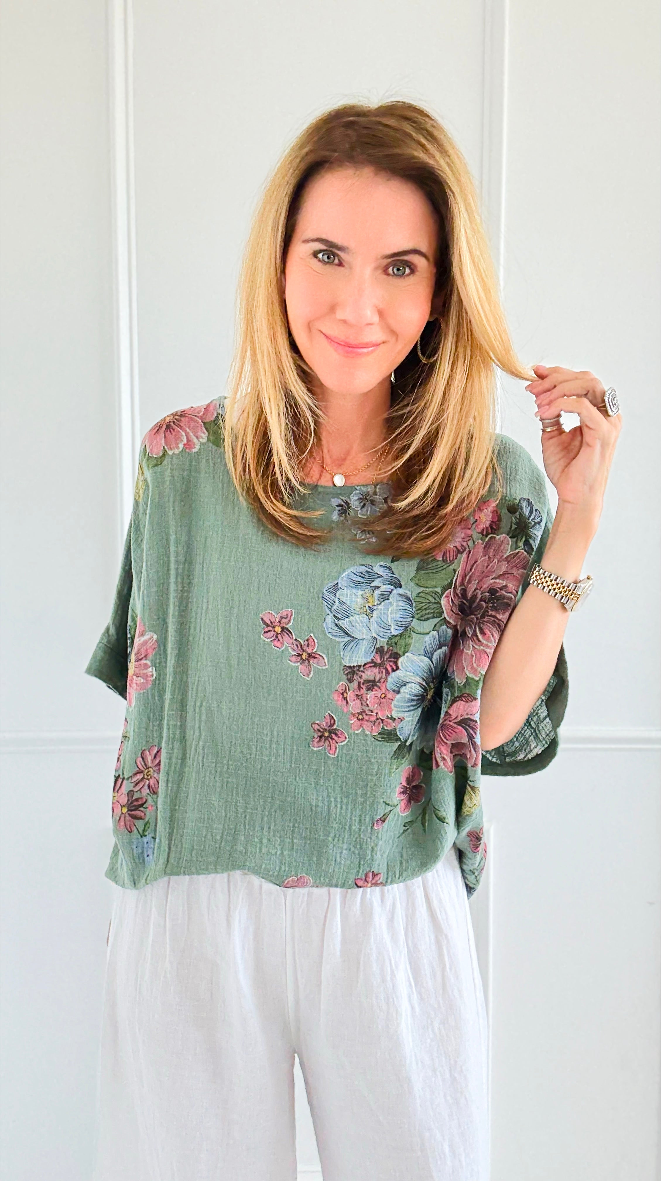 Bloom Relaxed Italian Top- Olive-110 short Sleeve Top-Italianissimo-Coastal Bloom Boutique, find the trendiest versions of the popular styles and looks Located in Indialantic, FL