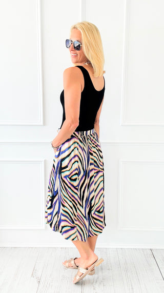 Zebra Mirage Button Midi Skirt-170 Bottoms-Rousseau-Coastal Bloom Boutique, find the trendiest versions of the popular styles and looks Located in Indialantic, FL