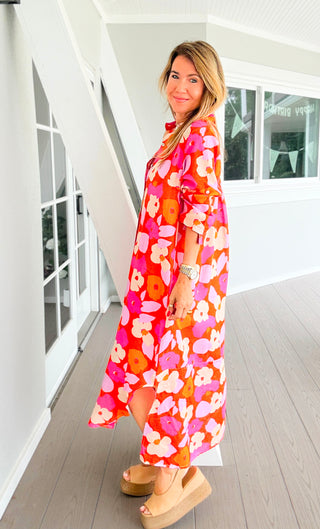 Sunset Spritz Linen Italian Button Dress