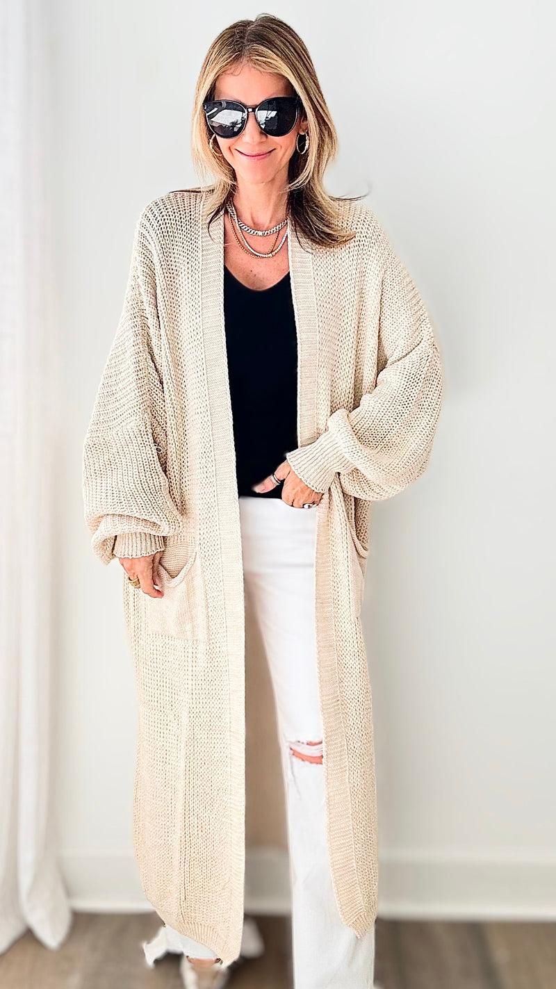 Sugar High Long Italian Cardigan - Ecru-150 Cardigans/Layers-Yolly-Coastal Bloom Boutique, find the trendiest versions of the popular styles and looks Located in Indialantic, FL
