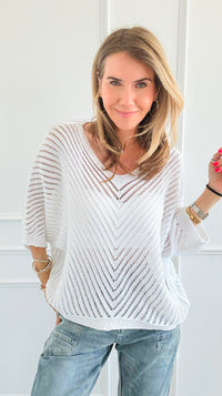 Capri Italian Knit Top- White-140 Sweaters-Italianissimo-Coastal Bloom Boutique, find the trendiest versions of the popular styles and looks Located in Indialantic, FL