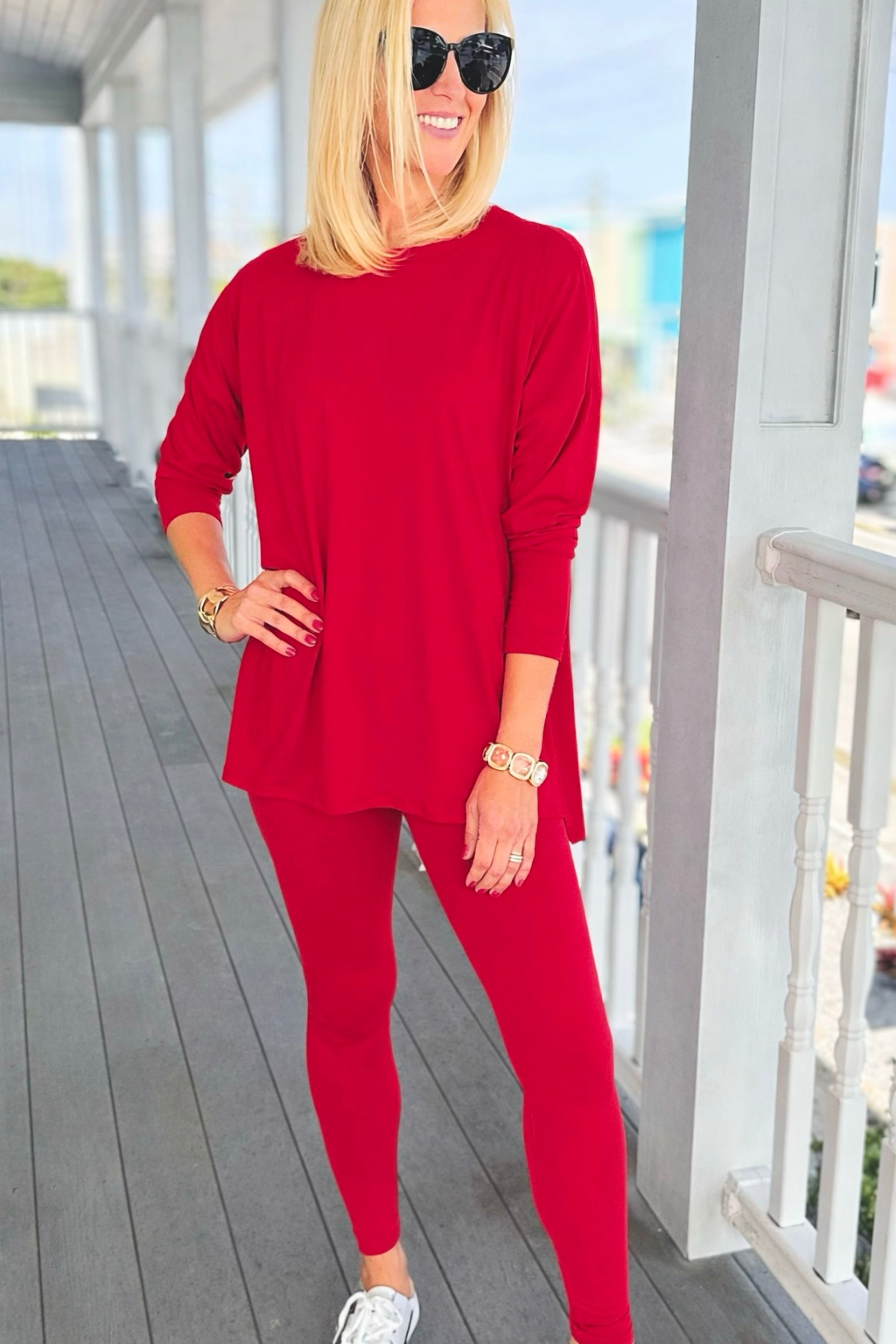 Brushed Microfiber Long Sleeve Lounge Set -Ruby