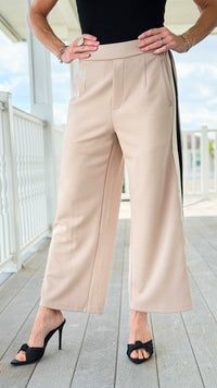 Striped Down Line Wide-Leg Pant - Taupe