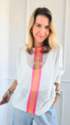 Bee You Italian St Tropez Knit- Pink/ White-140 Sweaters-Italianissimo-Coastal Bloom Boutique, find the trendiest versions of the popular styles and looks Located in Indialantic, FL