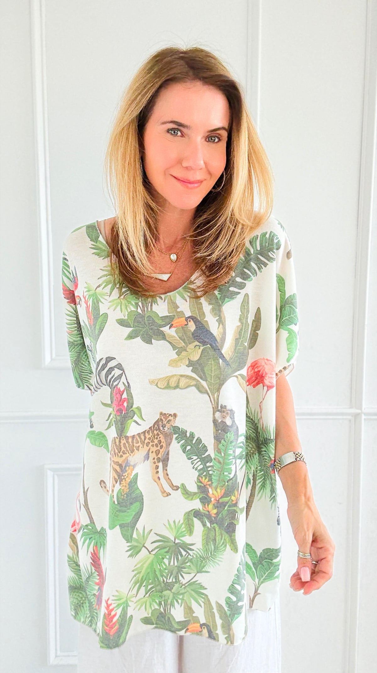 Island Safari Italian V-Neck Top-110 short Sleeve Top-SORPRESA-Coastal Bloom Boutique, find the trendiest versions of the popular styles and looks Located in Indialantic, FL