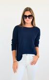 Soho Italian Boatneck Pullover - Navy-140 Sweaters-Italianissimo-Coastal Bloom Boutique, find the trendiest versions of the popular styles and looks Located in Indialantic, FL