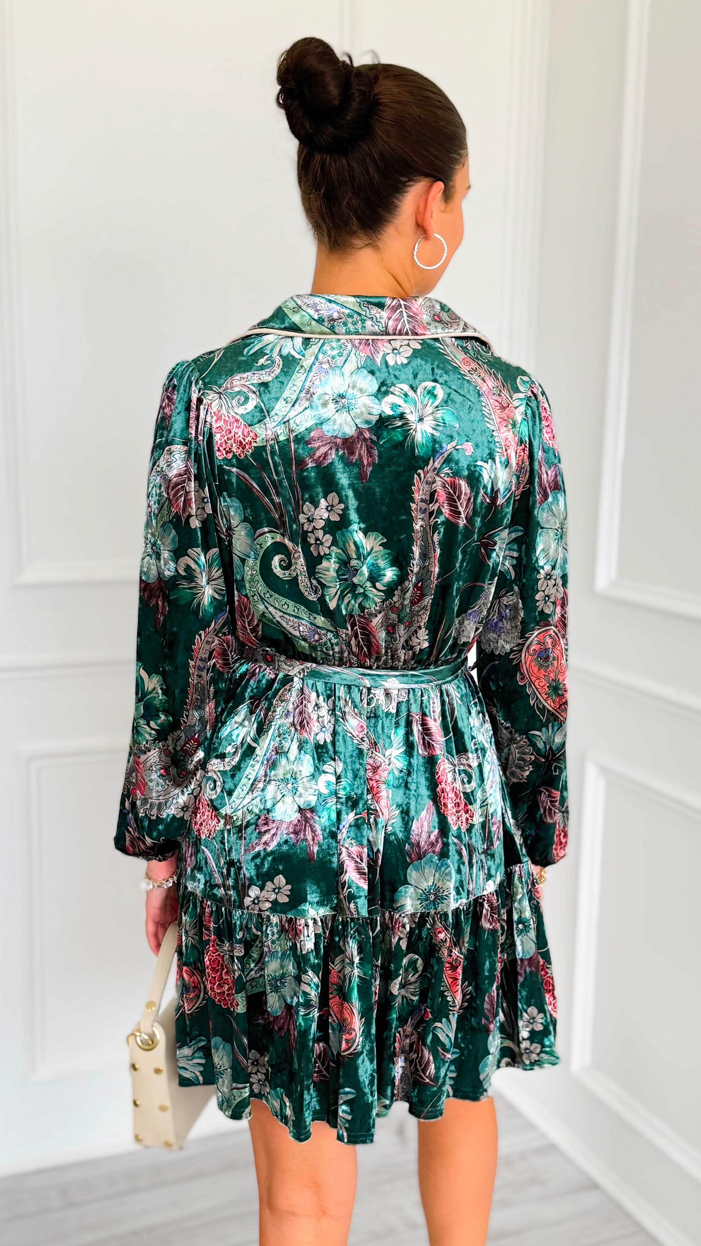 Paisley Poem Tiered Velvet Dress-200 Dresses/Jumpsuits/Rompers-JODIFL-Coastal Bloom Boutique, find the trendiest versions of the popular styles and looks Located in Indialantic, FL