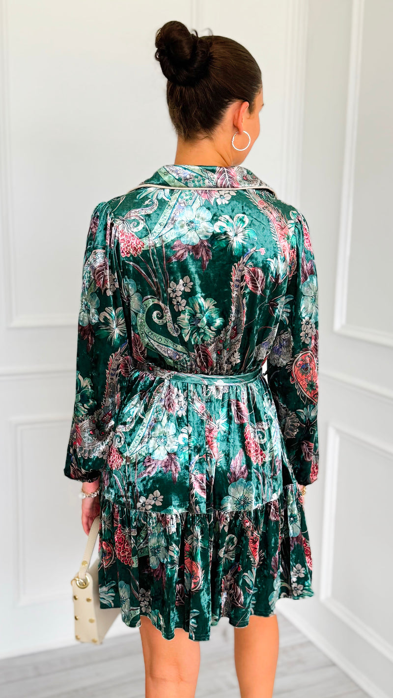 Paisley Poem Tiered Velvet Dress-200 Dresses/Jumpsuits/Rompers-JODIFL-Coastal Bloom Boutique, find the trendiest versions of the popular styles and looks Located in Indialantic, FL