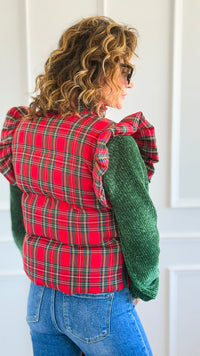 Chic Ruffled Plaid Vest-160 Jackets-JODIFL-Coastal Bloom Boutique, find the trendiest versions of the popular styles and looks Located in Indialantic, FL