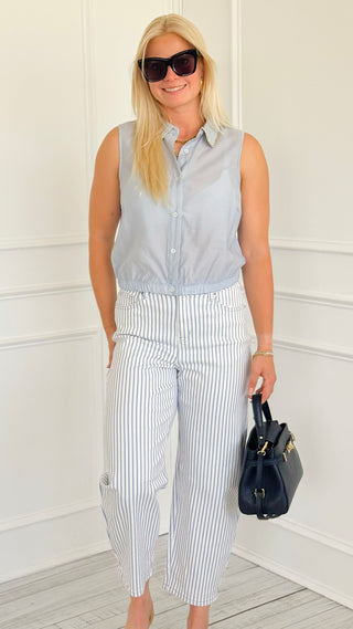Striped High Waist Barrel Jeans