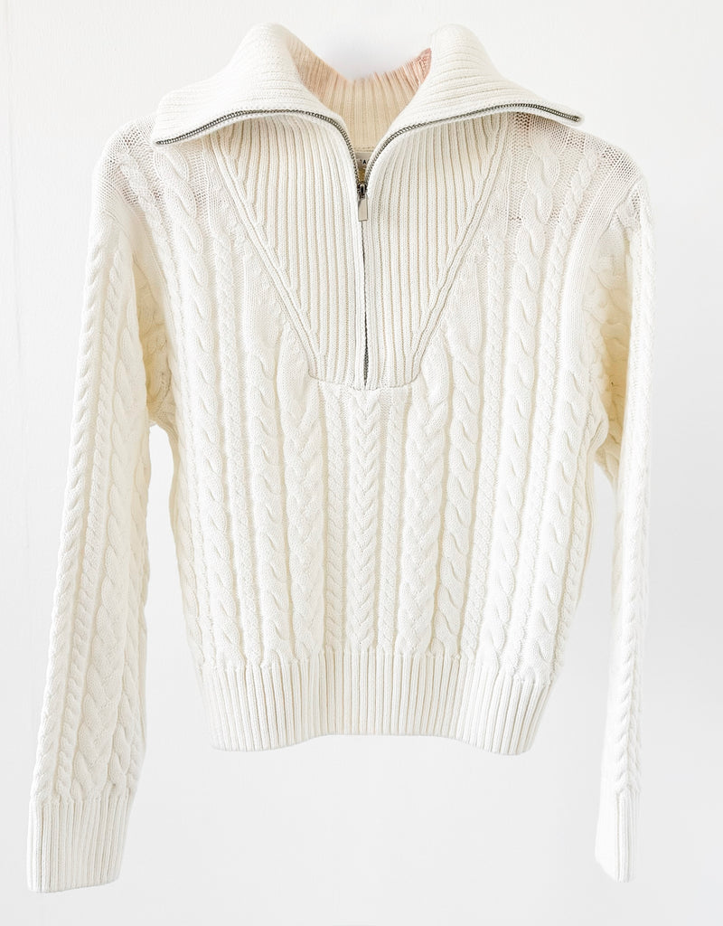 Knit Zipper Sweater - Ivory-140 Sweaters-English Factory-Coastal Bloom Boutique, find the trendiest versions of the popular styles and looks Located in Indialantic, FL