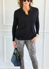 Polished Collar Knit Polo Top - Black-130 Long Sleeve Tops-ROUSSEAU-Coastal Bloom Boutique, find the trendiest versions of the popular styles and looks Located in Indialantic, FL