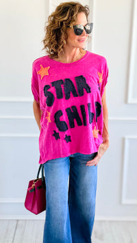 Cosmic Star Child Patch Tee-110 short Sleeve Top-Blue Velvet-Coastal Bloom Boutique, find the trendiest versions of the popular styles and looks Located in Indialantic, FL