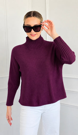 Break Free Long Sleeve Italian Sweater Top - Wine