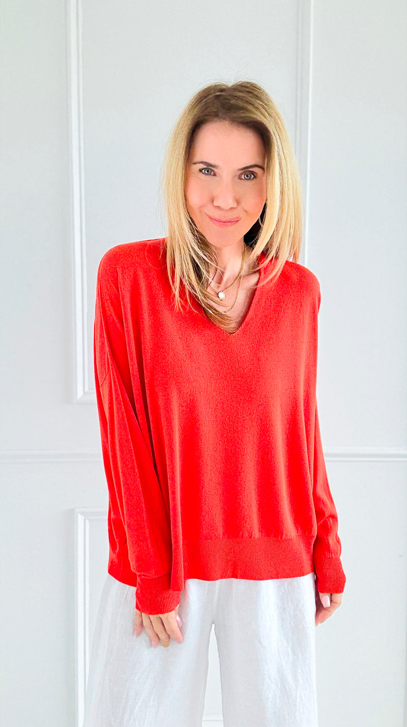 Elegant V-Neck Italian Pullover- Orange-110 Long Sleeve Tops-PROFITER-Coastal Bloom Boutique, find the trendiest versions of the popular styles and looks Located in Indialantic, FL