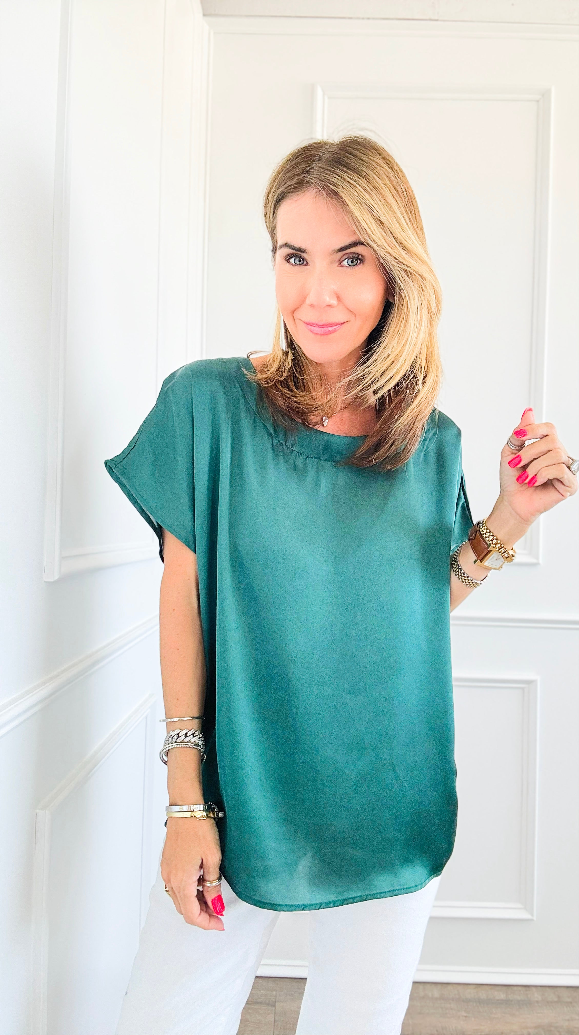 Sleek Short Sleeve Blouse-110 Short Sleeve Tops-YELETE-Coastal Bloom Boutique, find the trendiest versions of the popular styles and looks Located in Indialantic, FL