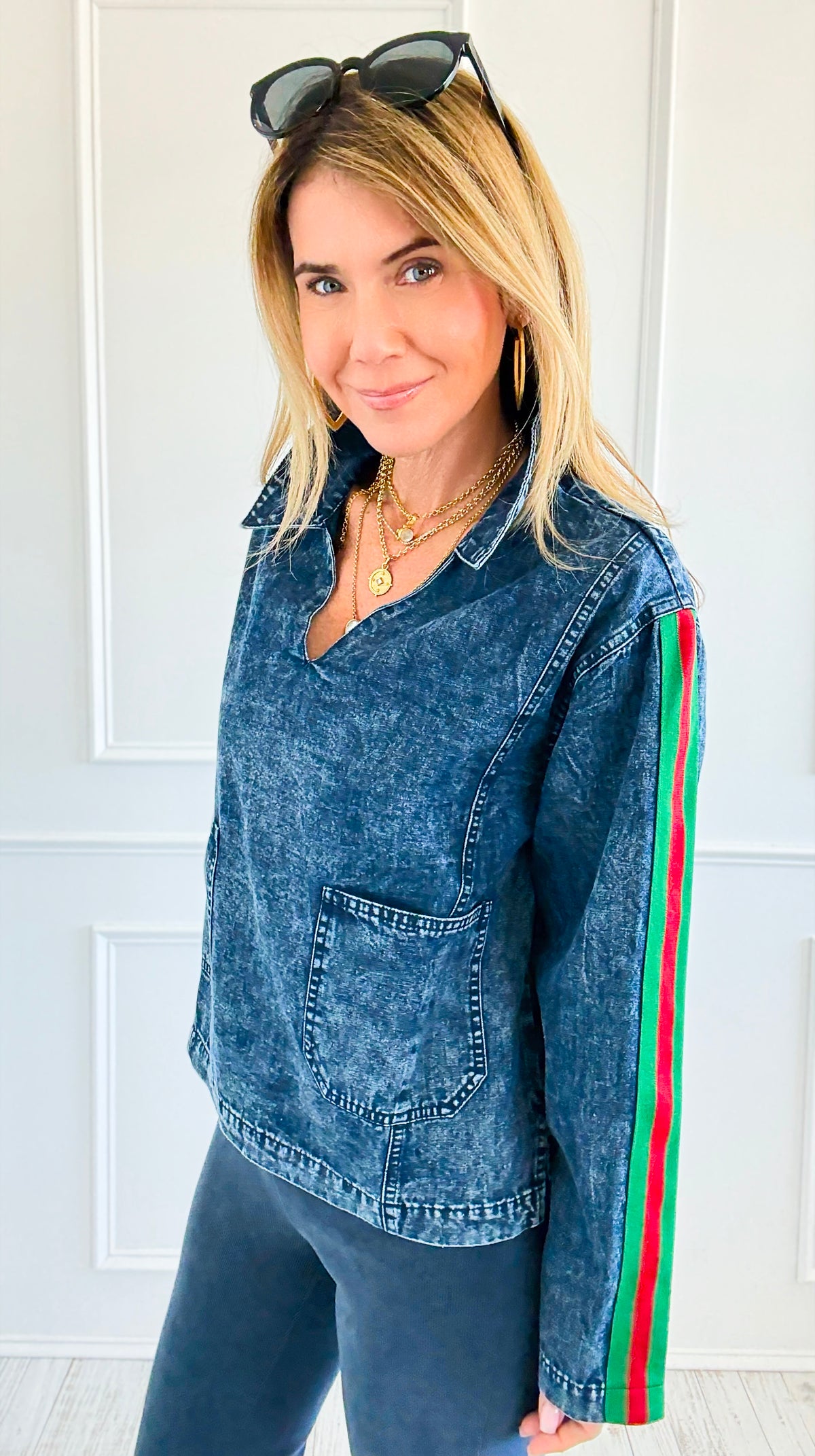 Street Luxe Denim Top-130 Long Sleeve Tops-JODIFL-Coastal Bloom Boutique, find the trendiest versions of the popular styles and looks Located in Indialantic, FL