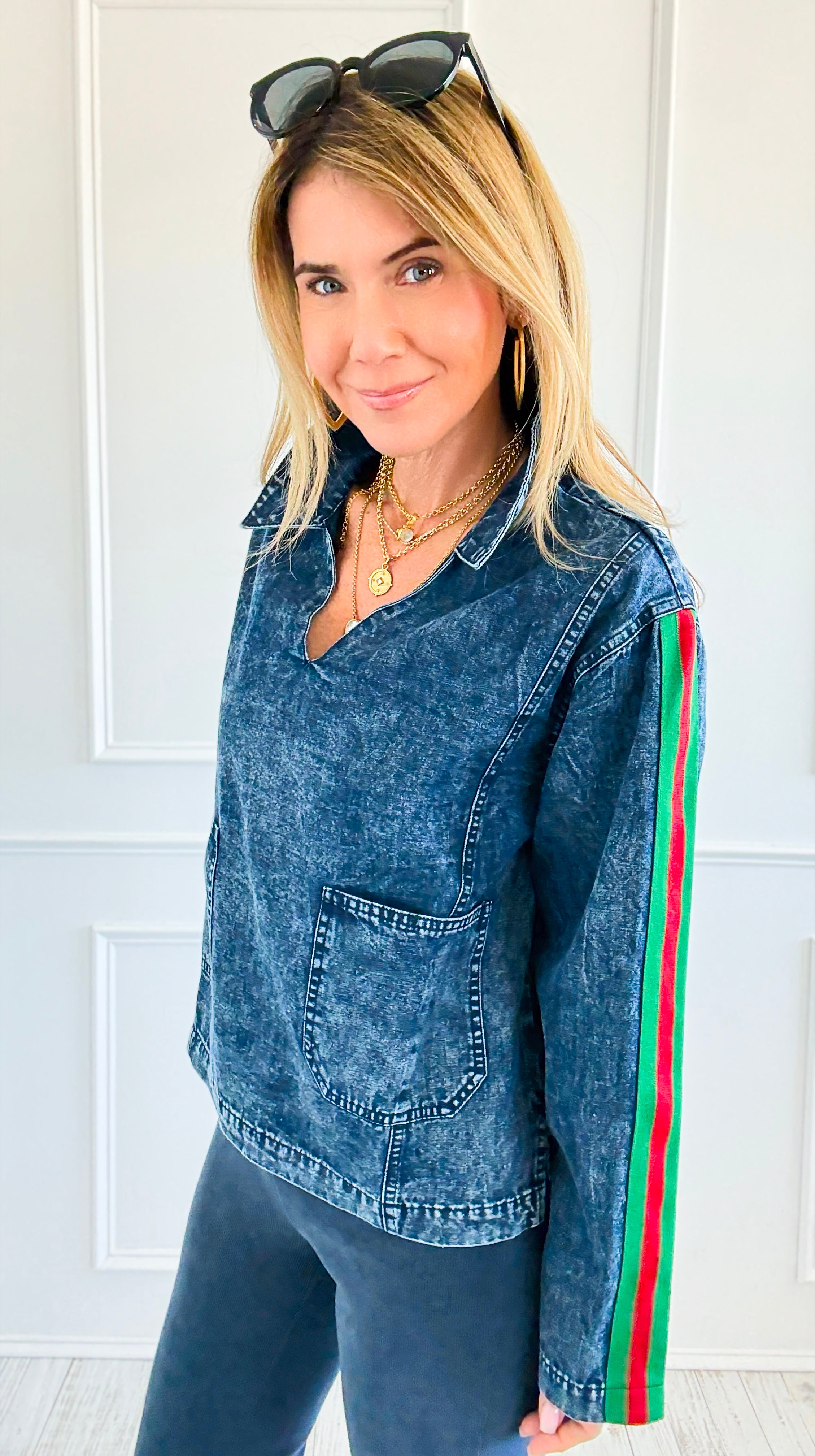 Street Luxe Denim Top-130 Long Sleeve Tops-JODIFL-Coastal Bloom Boutique, find the trendiest versions of the popular styles and looks Located in Indialantic, FL