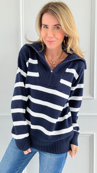 Nautical Vibes Striped Knit Sweater-140 Sweaters-English Factory-Coastal Bloom Boutique, find the trendiest versions of the popular styles and looks Located in Indialantic, FL