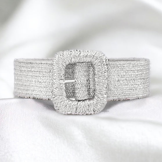Square Buckle Metallic Straw Belt - Silver-260 Other Accessories-ICCO ACCESSORIES-Coastal Bloom Boutique, find the trendiest versions of the popular styles and looks Located in Indialantic, FL